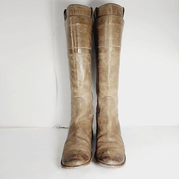 Frye Women's Paige US6,5BDistressed Leather Taupe Tall Equestrian Riding Boots - Picture 3 of 12